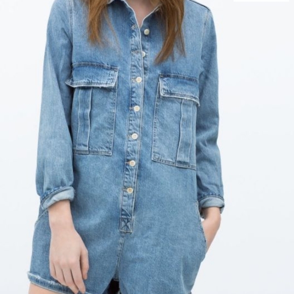 ZARA Denim Button-Up Long Sleeve Romper - Picture 2 of 8